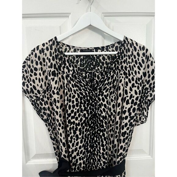 Talbots Cap Sleeve Belted Abstract Leopard Print V-Neck Midi Dress sz 16 EUC - Picture 2 of 7